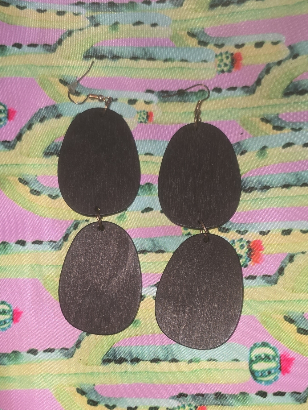 Wooden Double Drop Earrings - Black Finish